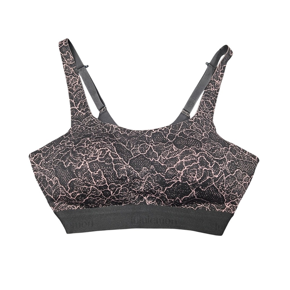 Lululemon Sports Bra Women 34C Black Pink Lacescape Spanish Rose High Support